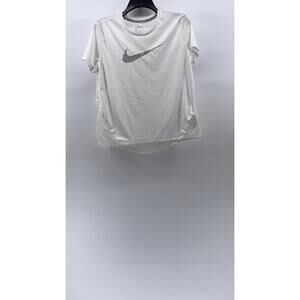 NIKE Women's White Crewneck Dri-Fit Large Swoosh Short Sleeve Running Top SZ M